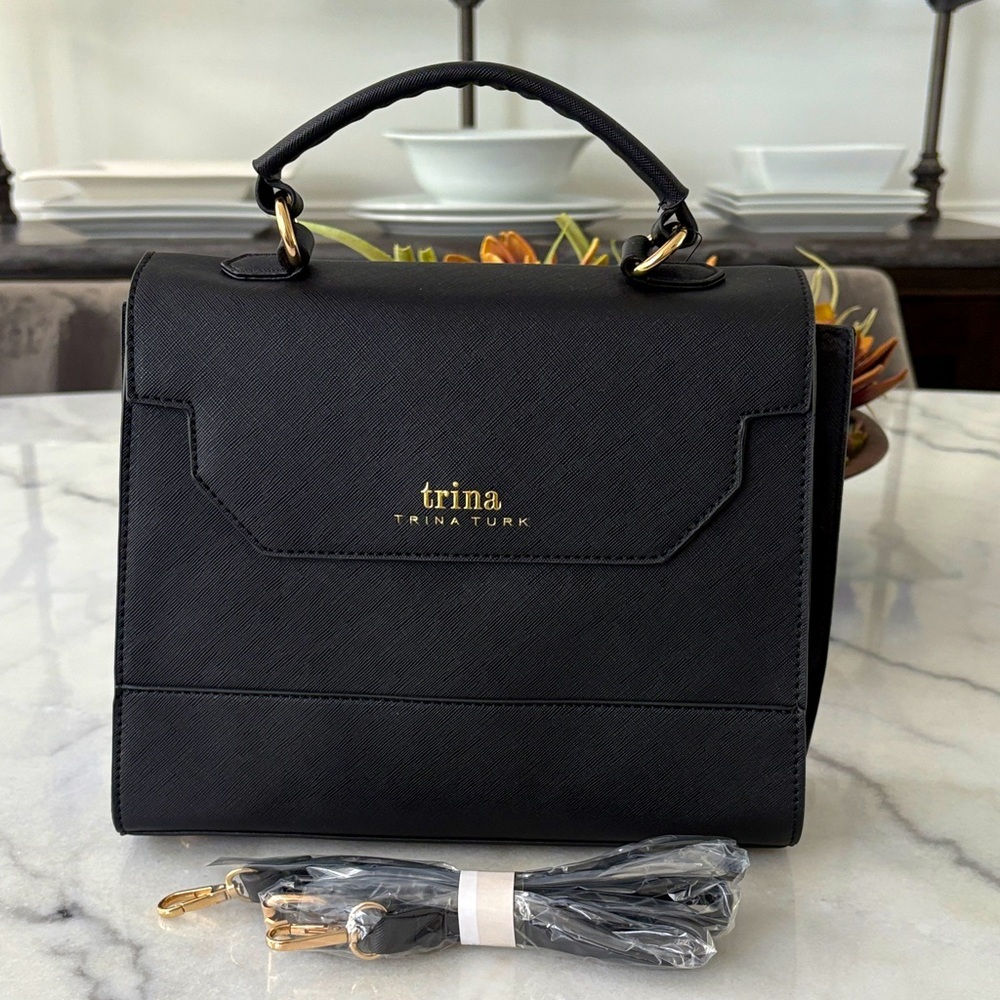 HP 🎉 NWT Trina Turk Black Vegan Leather Top Handle Bag (Medium)